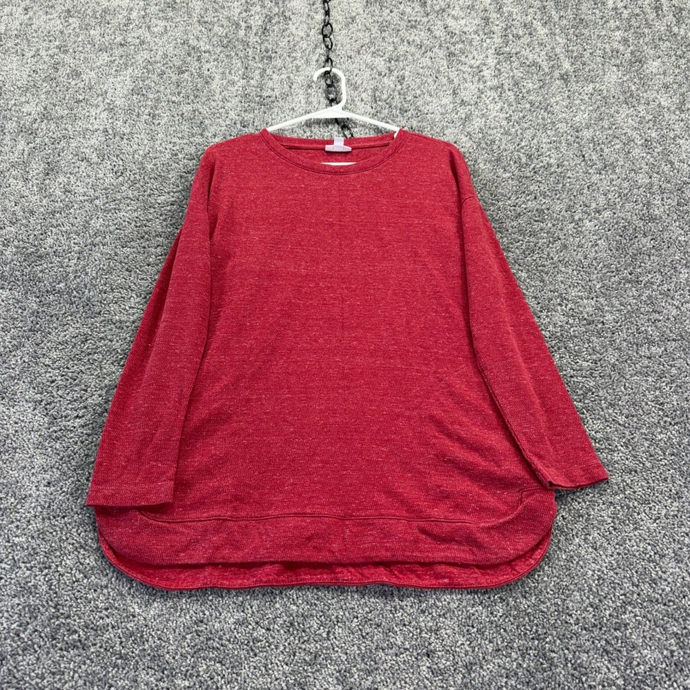 J Jill T Shirt Womens Small Red Long Sleeve Crew Neck Cotton Blend Casual Top